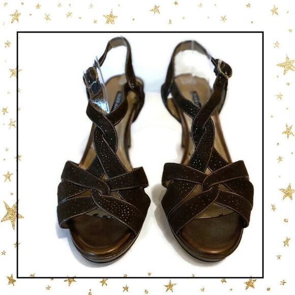 Alex Marie Brown Suede Sparkle Platform Heels 6 - Picture 3 of 6